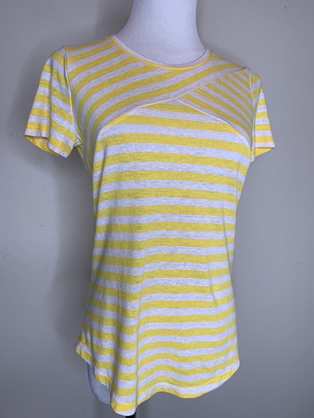 Talbots Yellow Striped T Shirt Sz XS Linen Blend Preppy Coastal